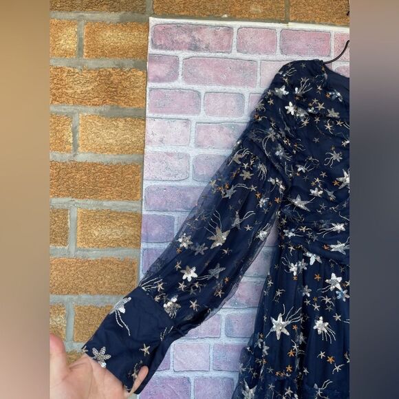 Sister Jane Shooting Star Embroidered Mini Dress Navy and Silver  medium - Picture 8 of 17